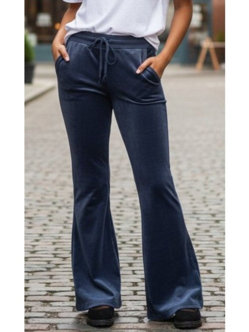Aerie Womens Navy Velour Flared Lounge Pants Large - Picture 3 of 16